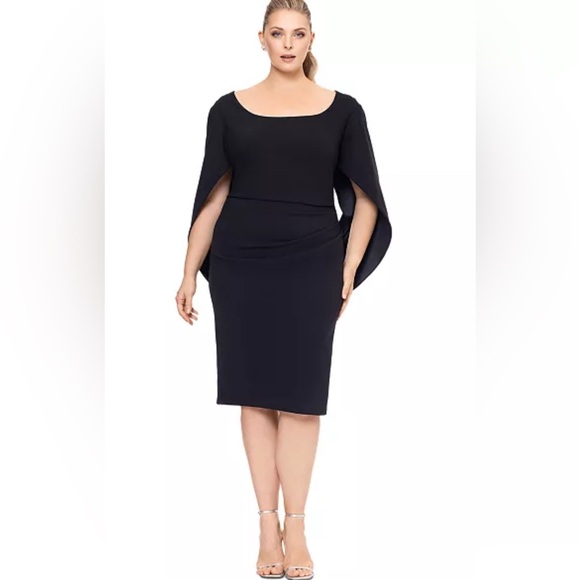 Plus Size Scoop-Neck Cape Sheath Dress Color: Black Size14w - Picture 1 of 5
